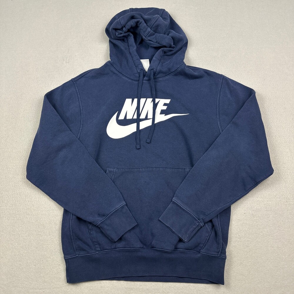 Nike Hoodie Men Small Blue Solid Club Fleece Sweatshirt Pullover Pockets S